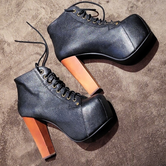 Jeffrey Campbell Shoes Havana Last High Heel Leather Dark Academia / Sz 6.5/ Blk - Picture 9 of 17